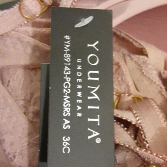 Youmita Misty Rose Lace Soft Cup Demi 36C Bra NWT - Picture 7 of 12